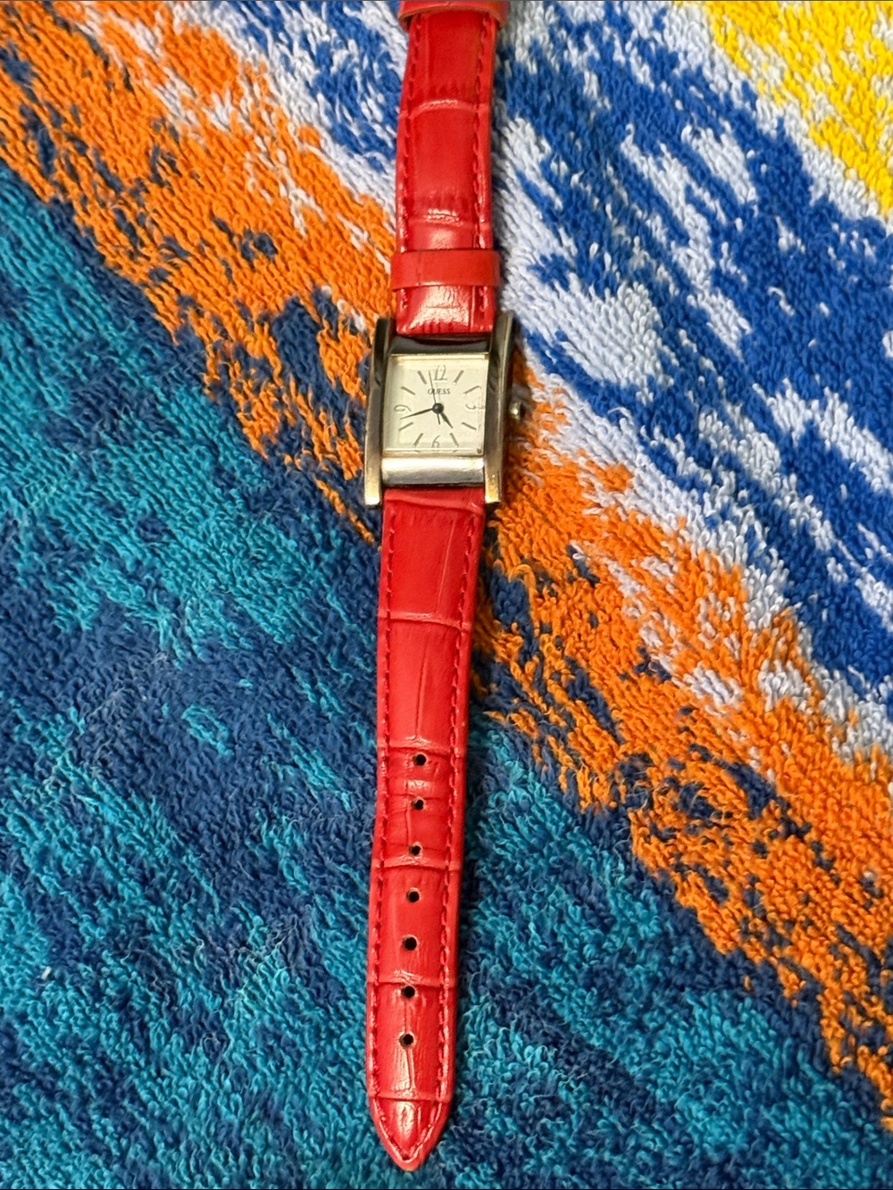 Vintage Guess Red Leather Strap Women's Square Dial Watch